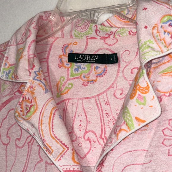 Lauren‎ Ralph Lauren Monogram Button Up Paisley Sleep Top Pink women's Medium - Picture 2 of 4